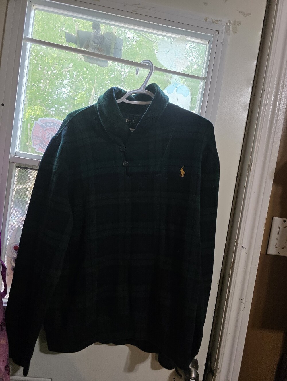 Polo by Ralph Lauren Dark Green Plaid Button-Neck Pullover Sweater